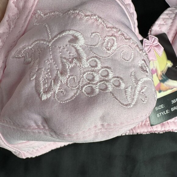 Pink Bra 36D No Underwire Soft Comfortable Fit With Embroidered Floral Grapes - Picture 4 of 9